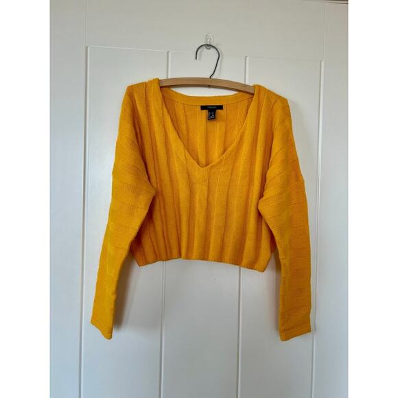 Forever21 High Low Cropped Yellow Long Sleeved Sweater Size Small - Picture 1 of 6